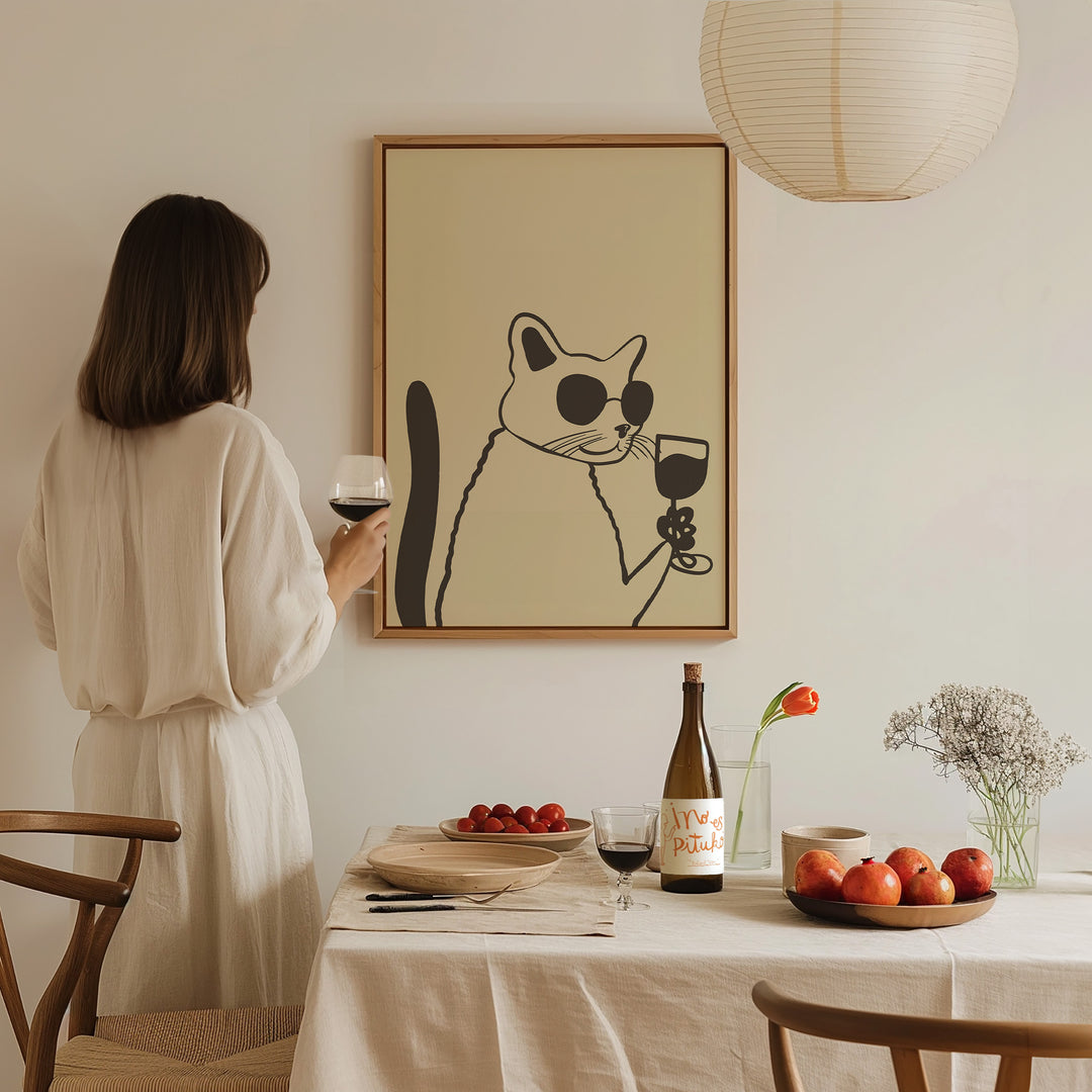 Cat Vino Wine Artwork,diningroom,timber border