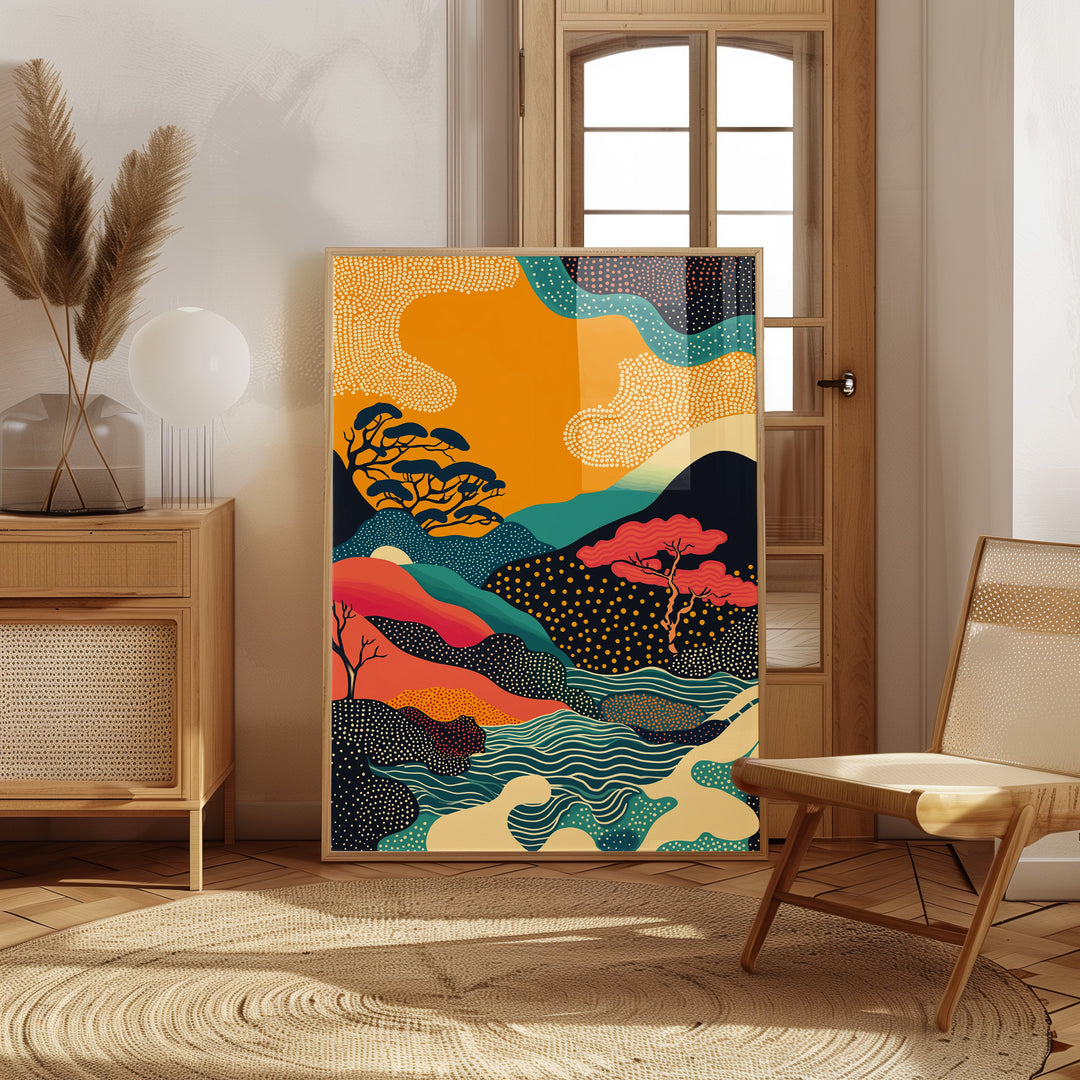 River and Sky Japanese Wall Art,livingroom,timber border