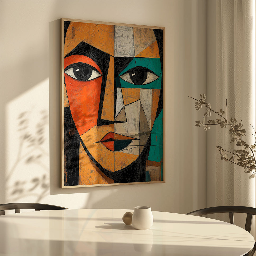 Amber Stare Cubism Wall Art,diningroom,timber border