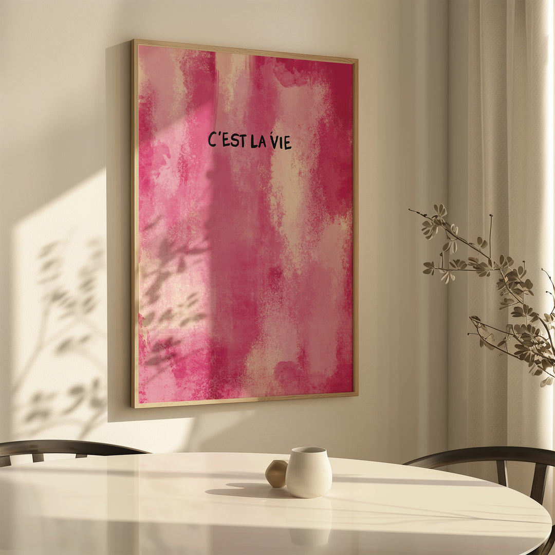 Cest La Vie Pink Wall Art fun,dining room,timber border