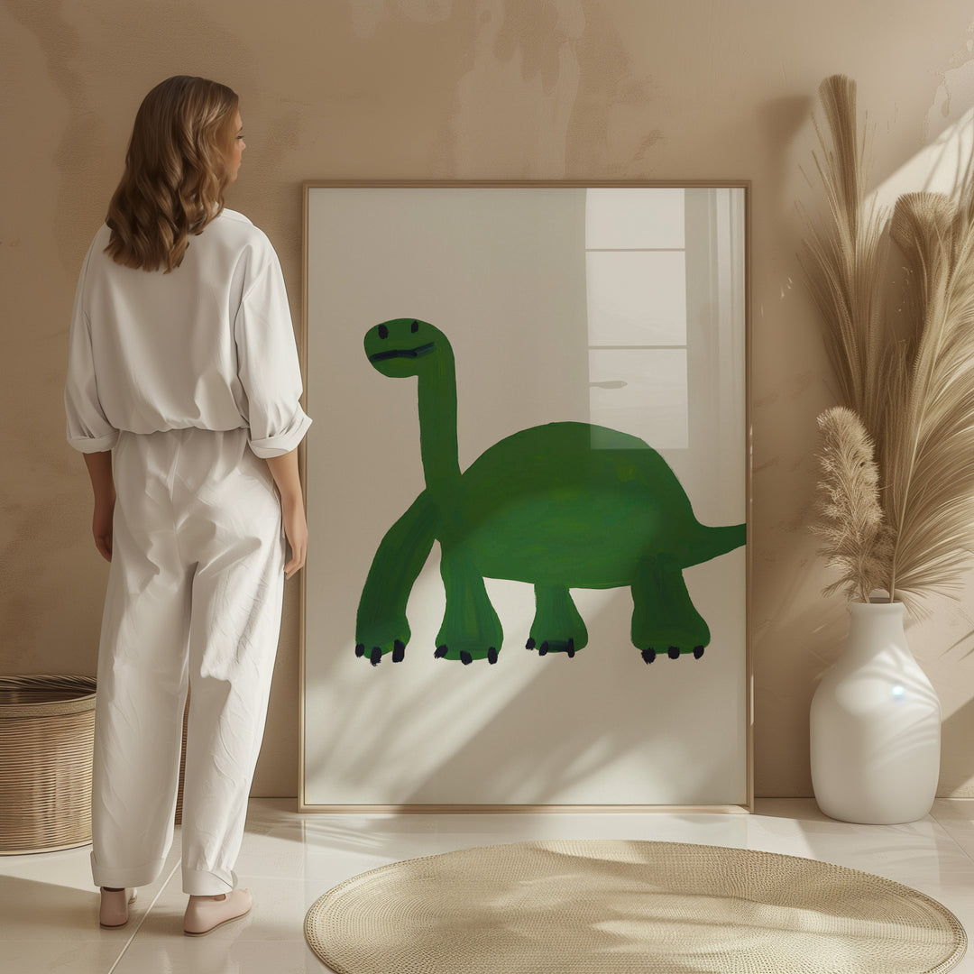 Green Dinosaur Childrens Painting Wall Art,livingroom,gallery wall,timber border