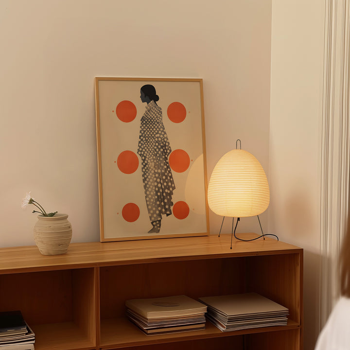 Japan Orange Dots Wall Art,gallery wall,livingroom,timber border