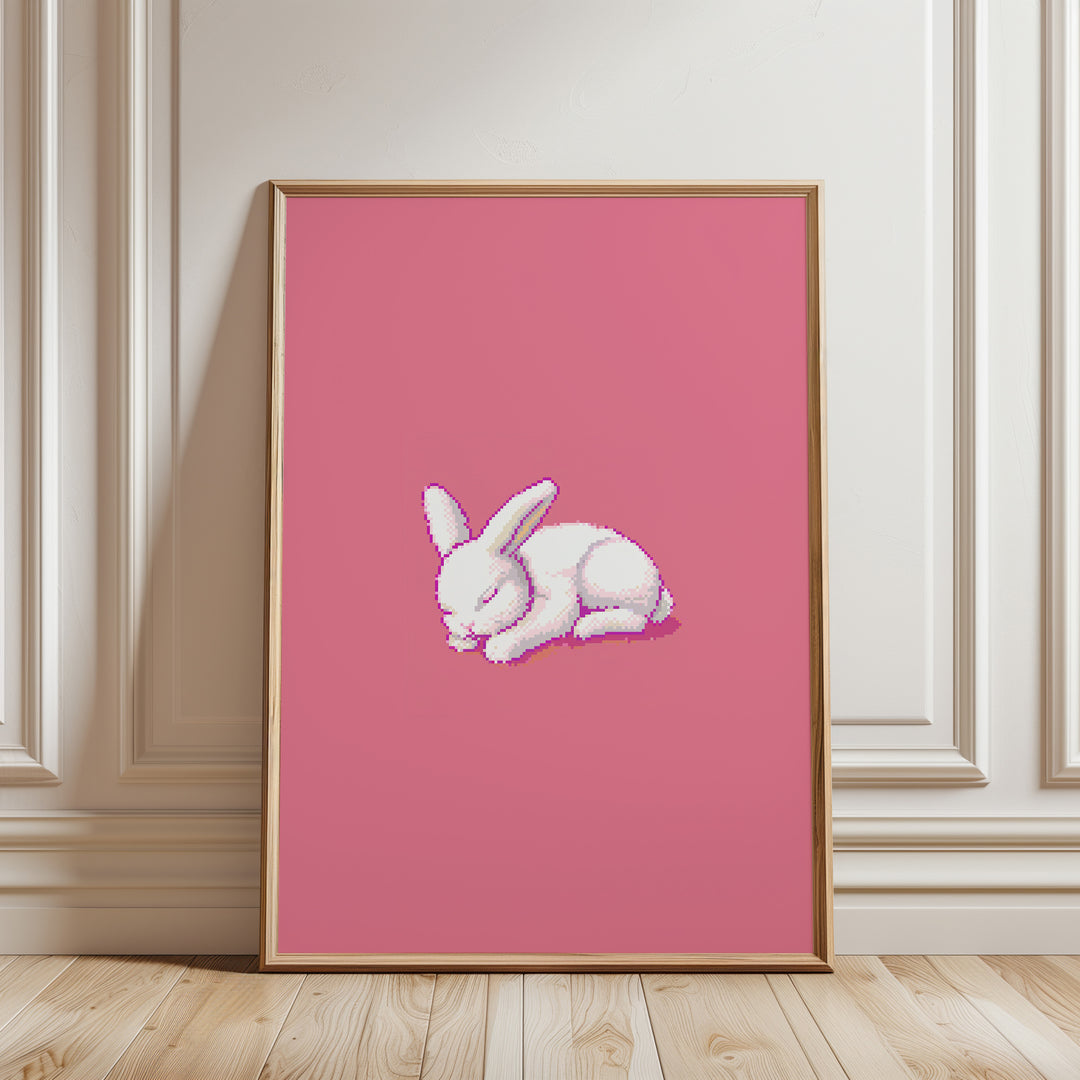 Pixel Bunny Sleeping Kids Print.gallery wall,living room,timber border