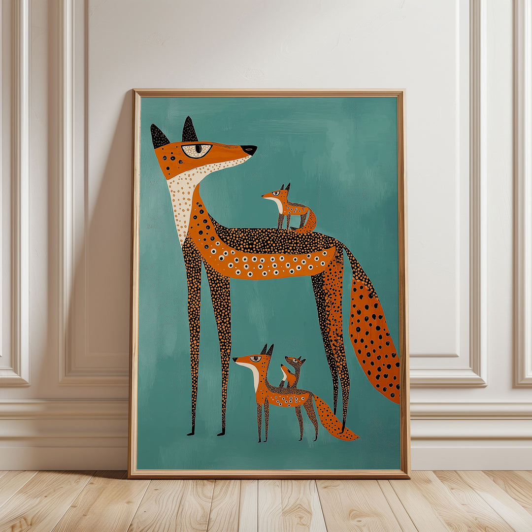 Fox Family Kids Art Print,gallery wall,timber border