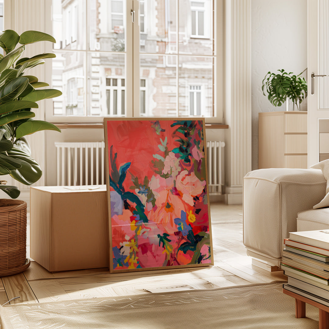 Abstract Flower Oil Art Illustration.living room,gallery wall,bed room,timber border