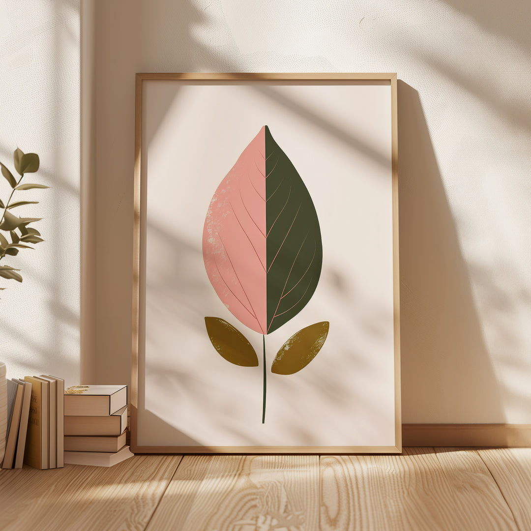 Pink Abstract Leaf Wall Print,,timber border