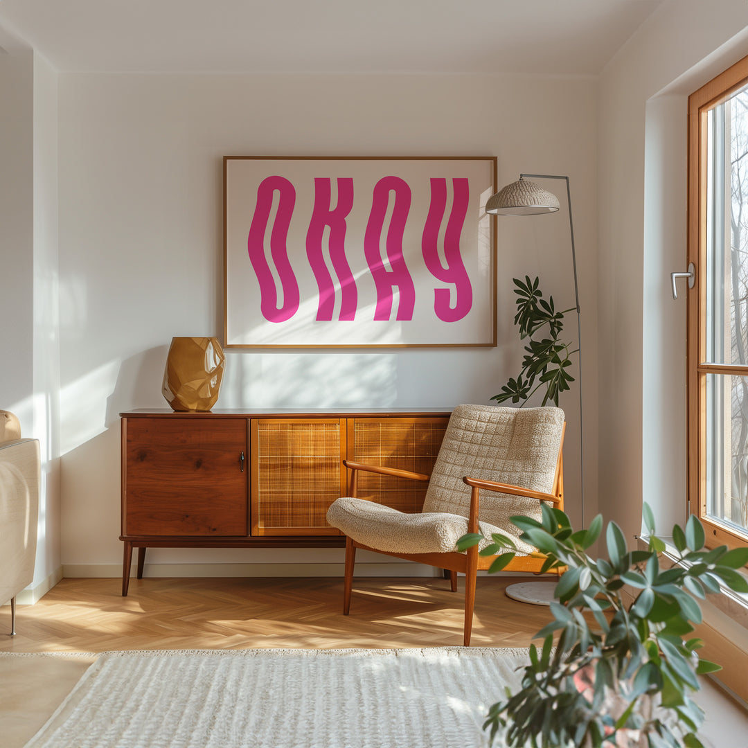 Okay Pink Art,living room,study,timber border