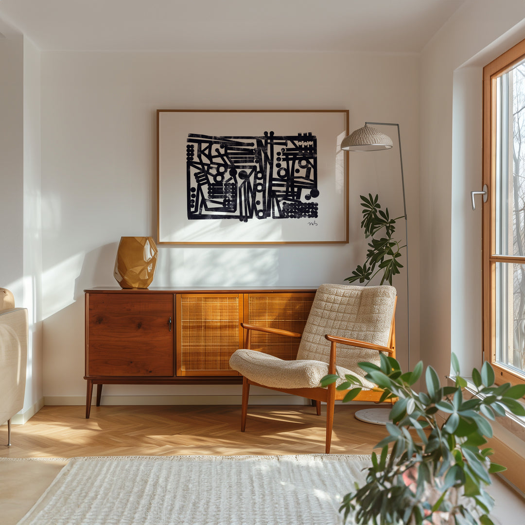 Crammed Maze Abstract Landscape Print by Maiso,living room,timber border