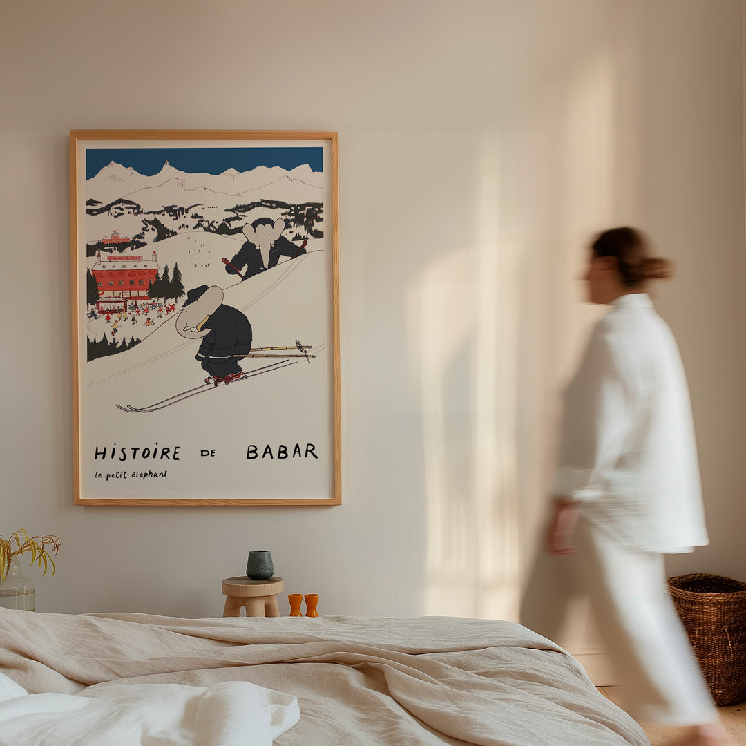 Babar goes Skiing Wall Art,room,timber border