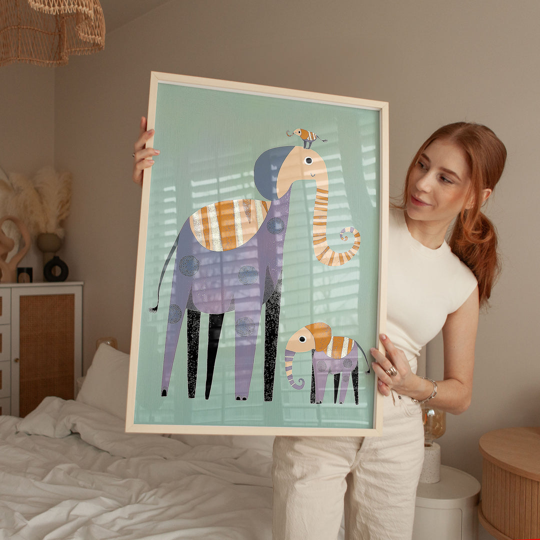 Kids Elephant Illustration Art,gallery wall,bedroom,timber border