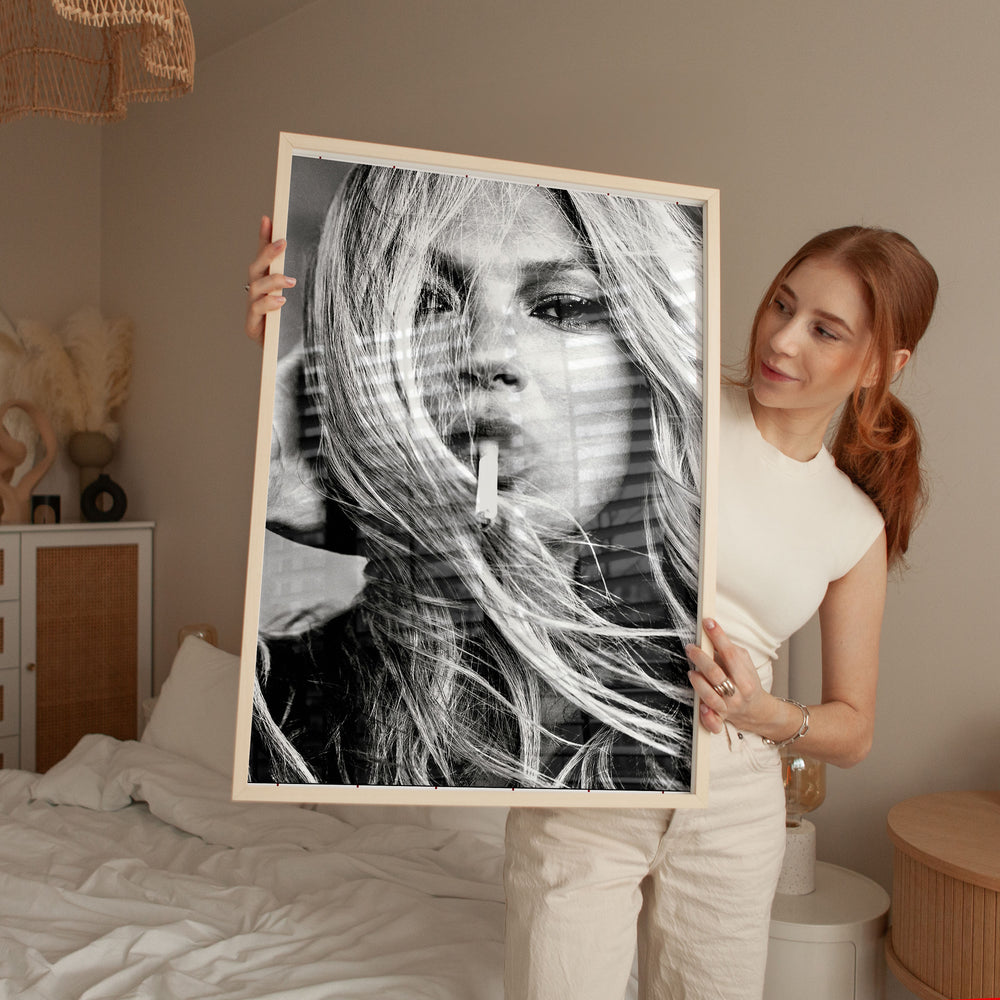 Kate Moss Smoking Photography Artwork,gallery wall,timber border