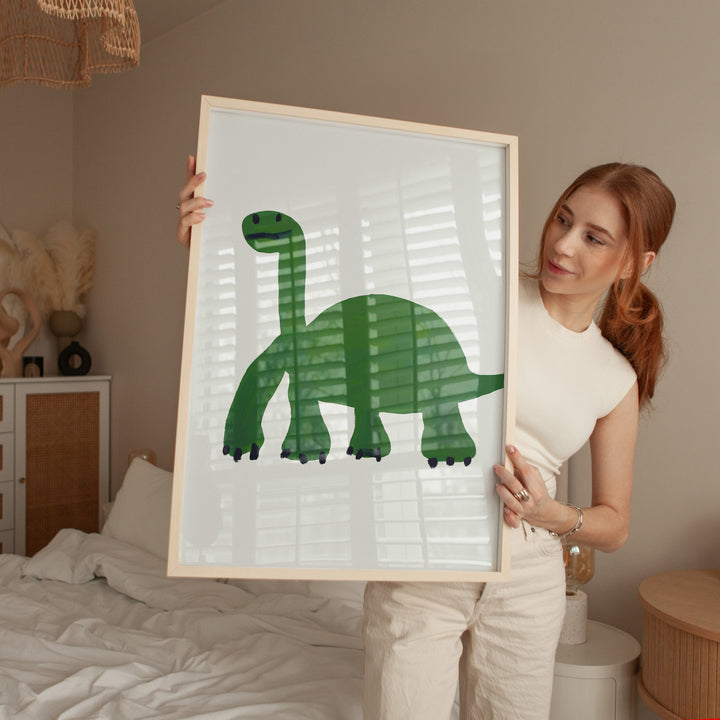 Green Dinosaur Childrens Painting Wall Art,livingroom,gallery wall,bedroom,timber border