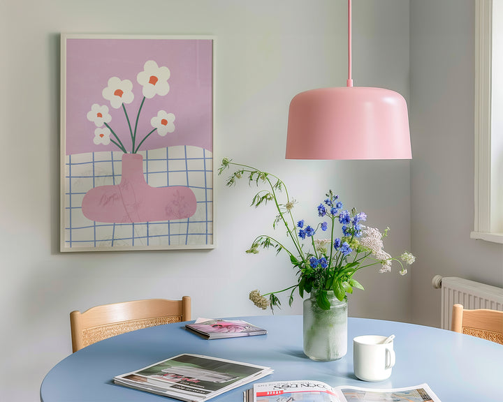 Pink Abstract Daisies Print,livingroom,white border