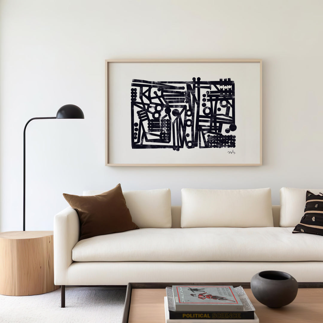 Crammed Maze Abstract Landscape Print by Maiso,living room,white border