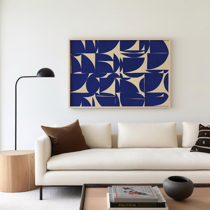 Blue Forms Landscape by Maison Bootsy,living room,white border