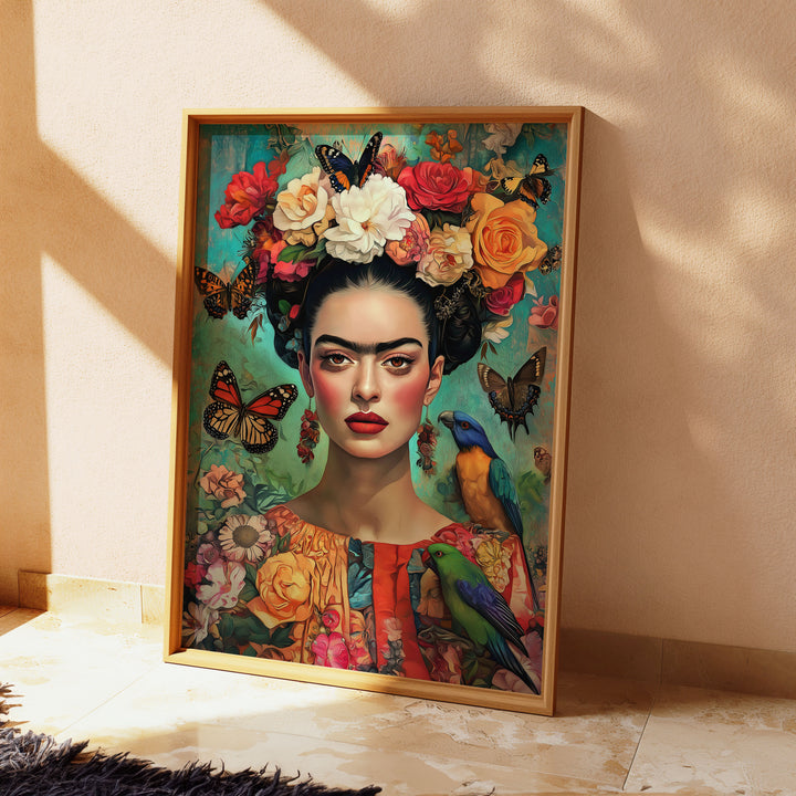 Frida Kahlo Butterfly Dreams Wall Art Print,livingroom,timber border