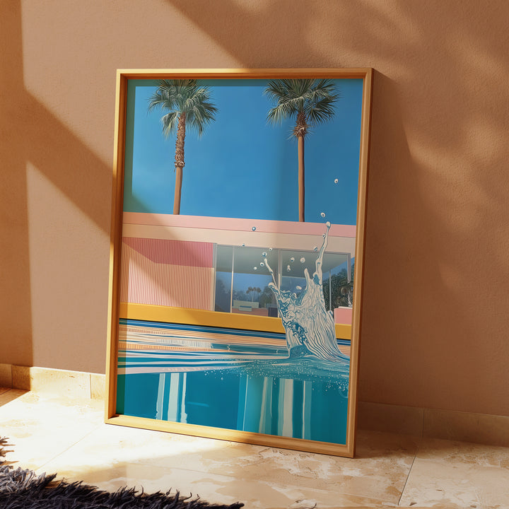 Retro House Palm Springs Splash Illustration,gallery wall,timber border