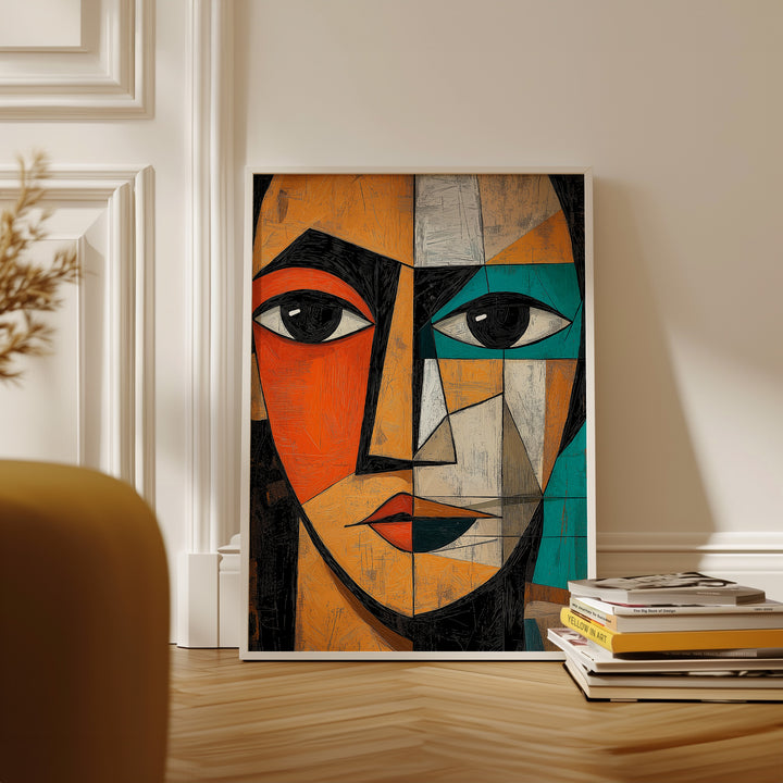 Amber Stare Cubism Wall Art,livingroom,white border