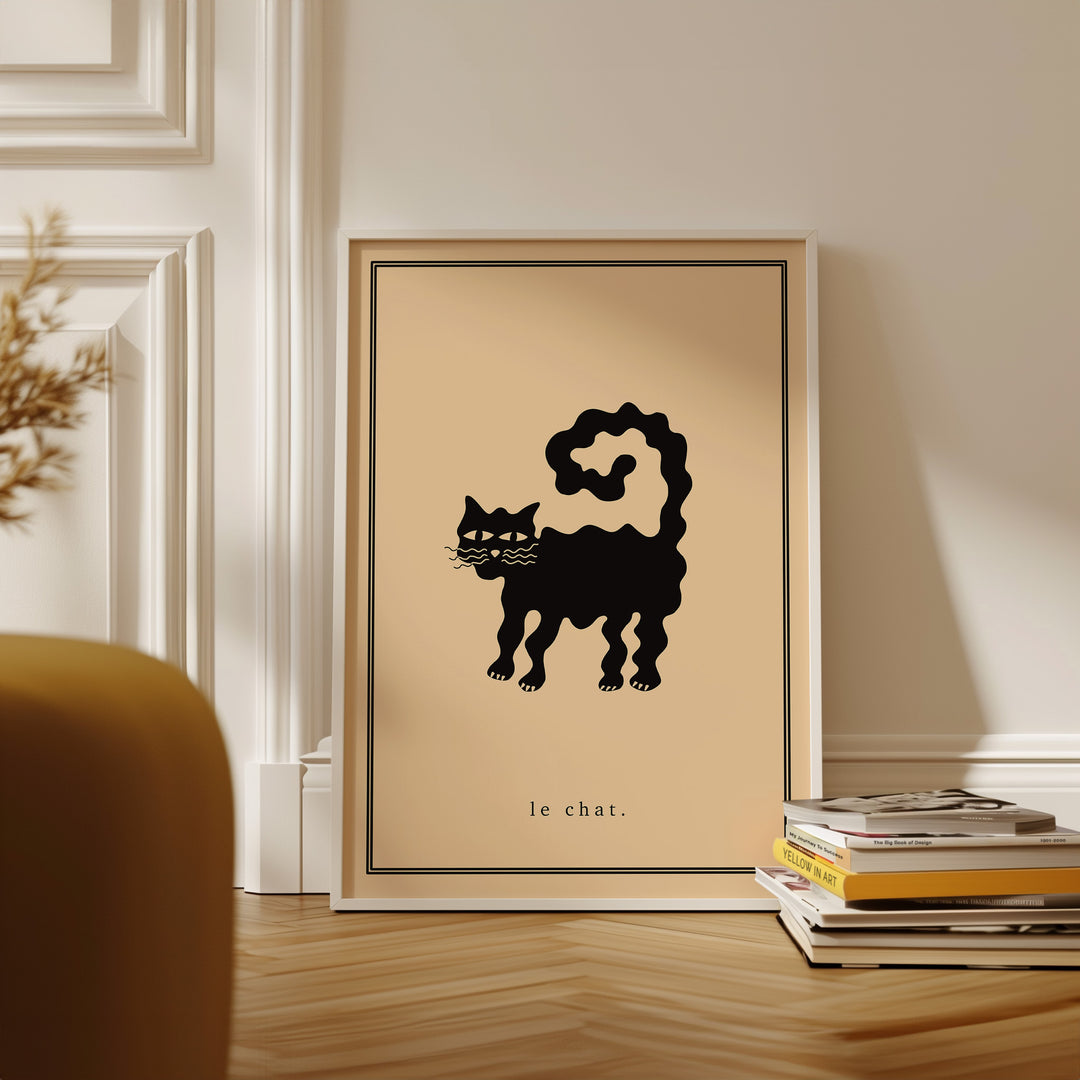 Le Chat French Cat by Lucia Sankovic,living room,gallery wall,tmber border