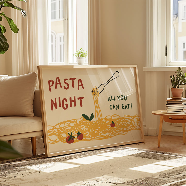 Pasta Night All You Can Eat Landscape Print,living room,timber border