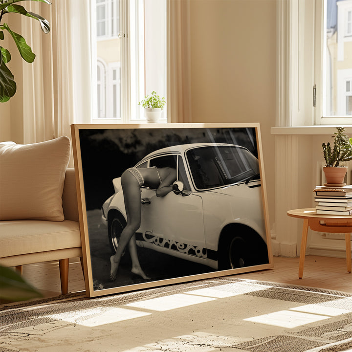 Porsche Carrera Woman Photgraphy Wall Art,living room,gallery wall,study,timber border