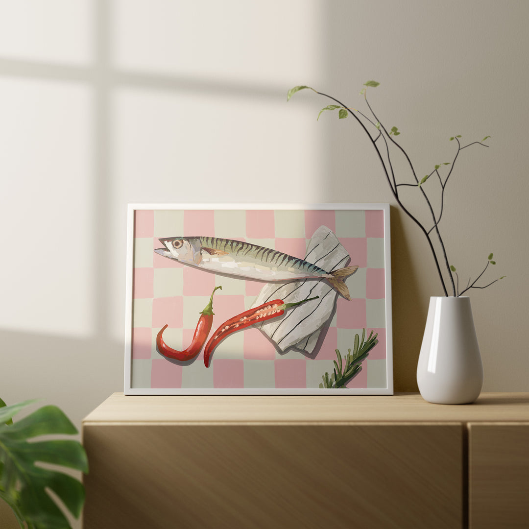 Chilli Fish Illustration Print,gallery walltimber border