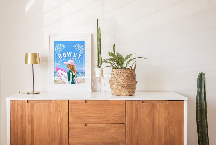 Barbie Howdy Lets Ride some Waves Coastal Surf Print