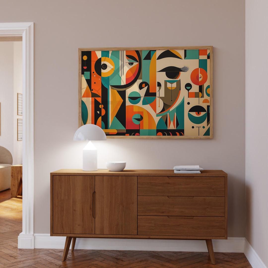 Echoes in Color Abstract Cubism Landscape Artowrk,gallery wall,livingroom,timber border