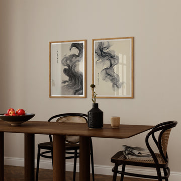 Flow of Japanese Ink Whispers Pair | Art Print