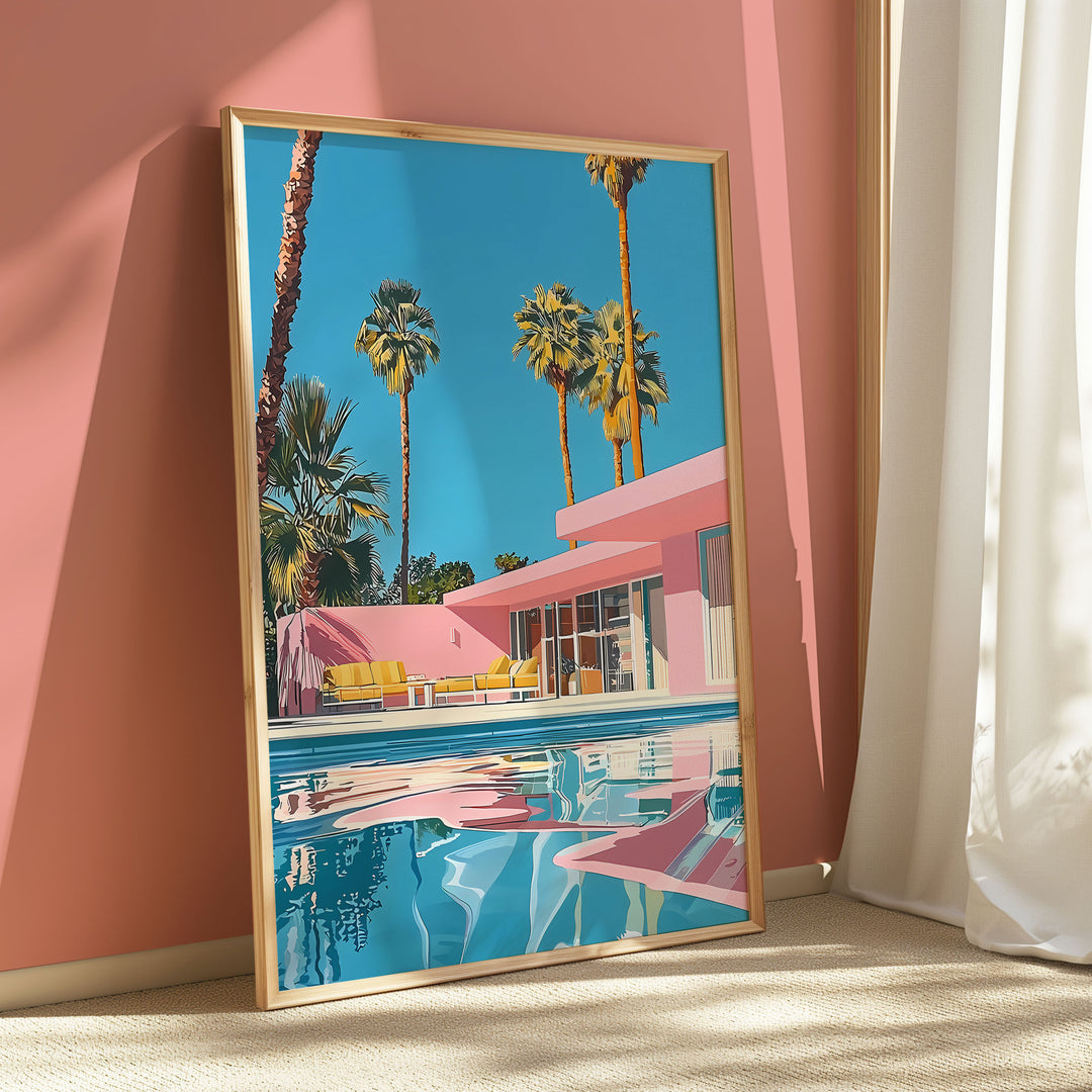 Retro Pink House Palm Springs Wall Art,gallery wall,timber border