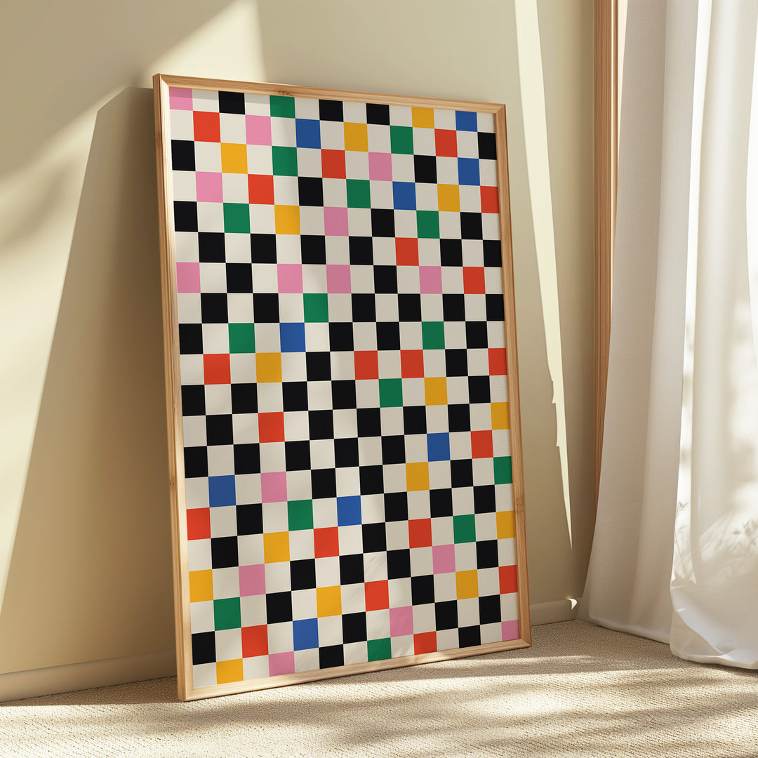 Coloured Tiles Matrix Print,gallery wall,timber border