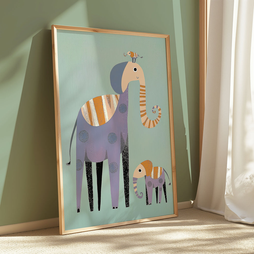 Kids Elephant Illustration Art,gallery wall,timber border