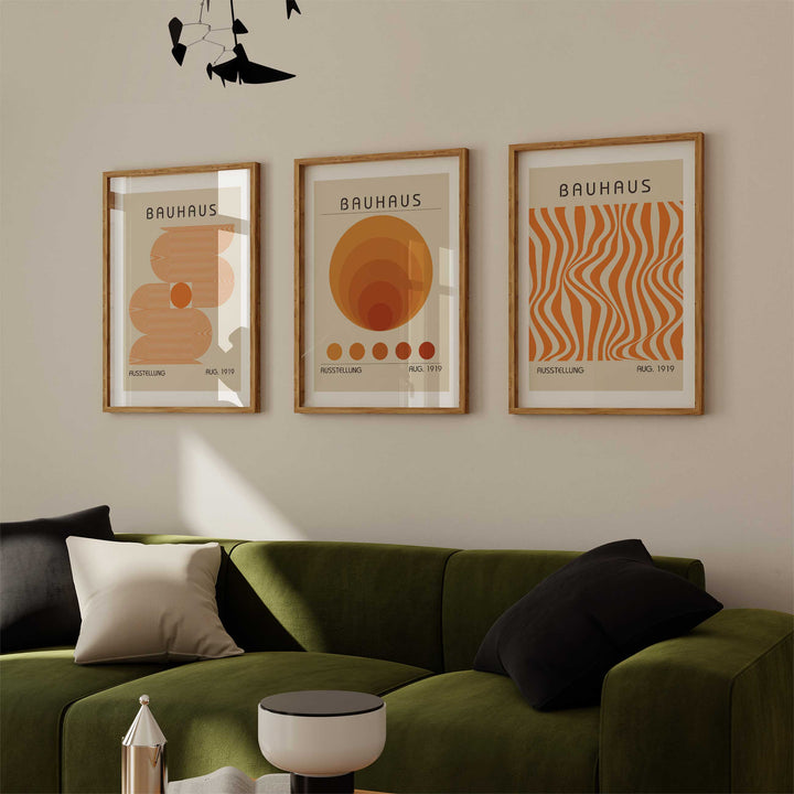 Bauhaus Orange Trio Abstract Wall Art Set