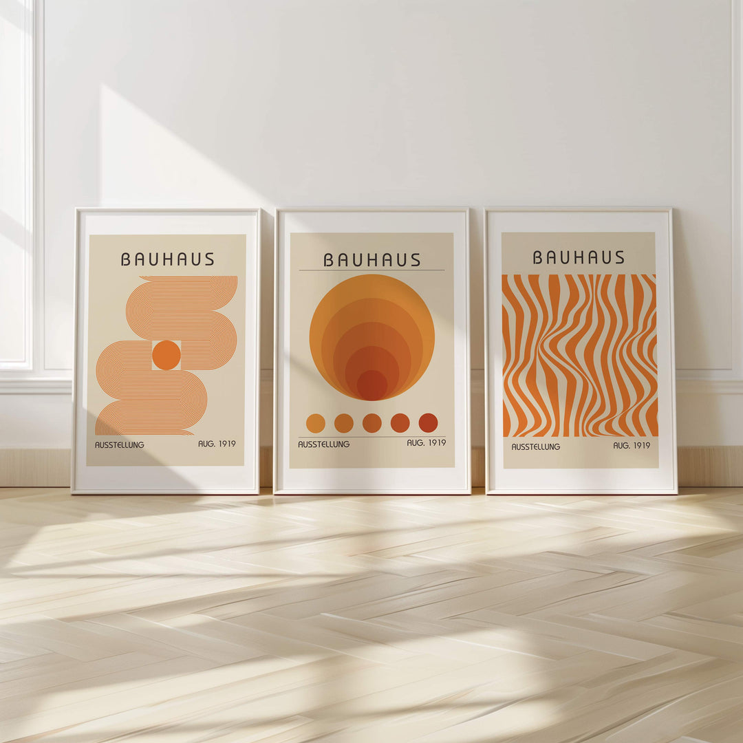 Bauhaus Orange Trio Abstract Wall Art Set