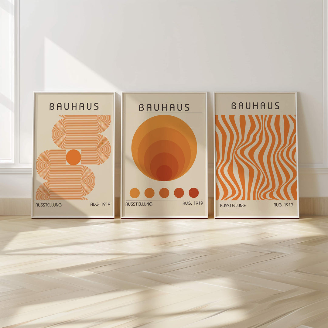 Bauhaus Orange Trio Abstract Wall Art Set