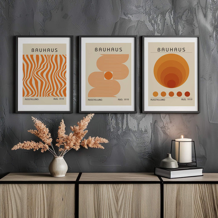 Bauhaus Orange Trio Abstract Wall Art Set