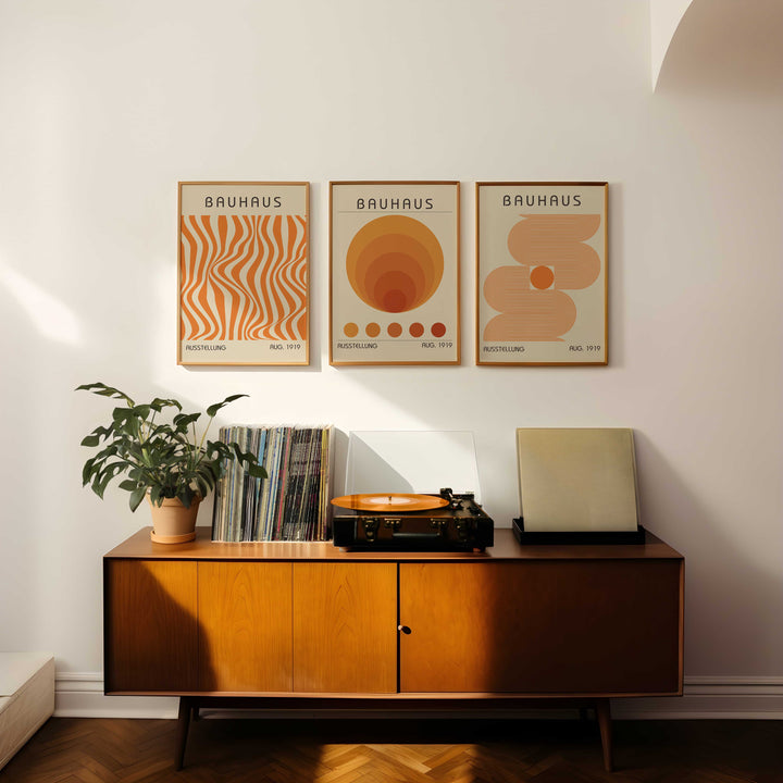 Bauhaus Orange Trio Abstract Wall Art Set