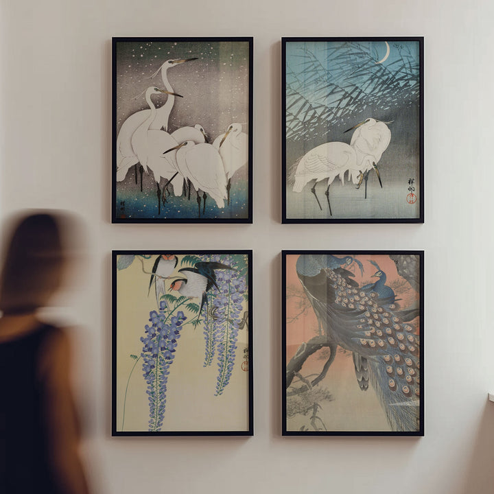 Set of 4 Woodblock Japanese Prints by Ohara Koson