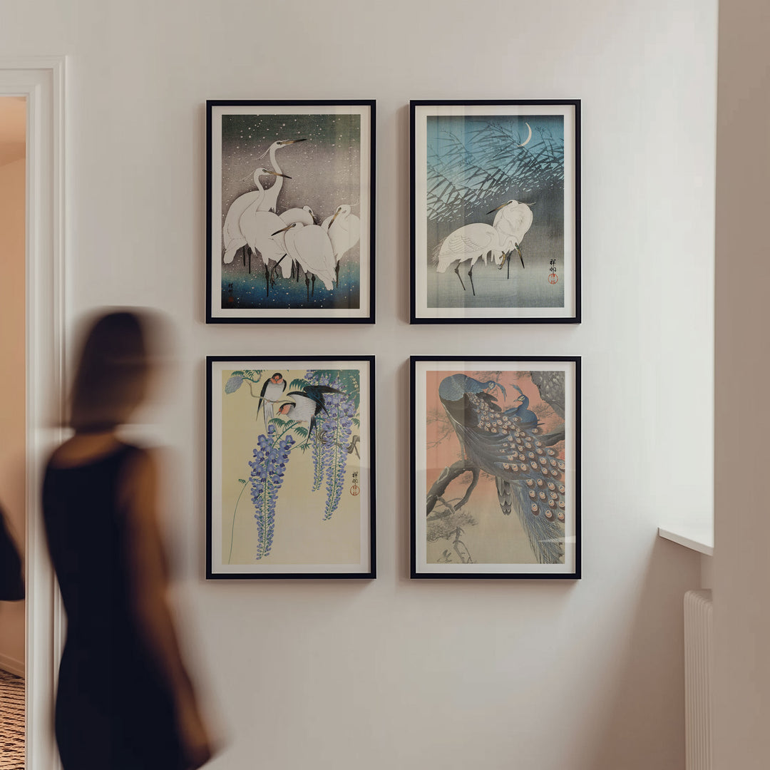 Set of 4 Woodblock Japanese Prints by Ohara Koson