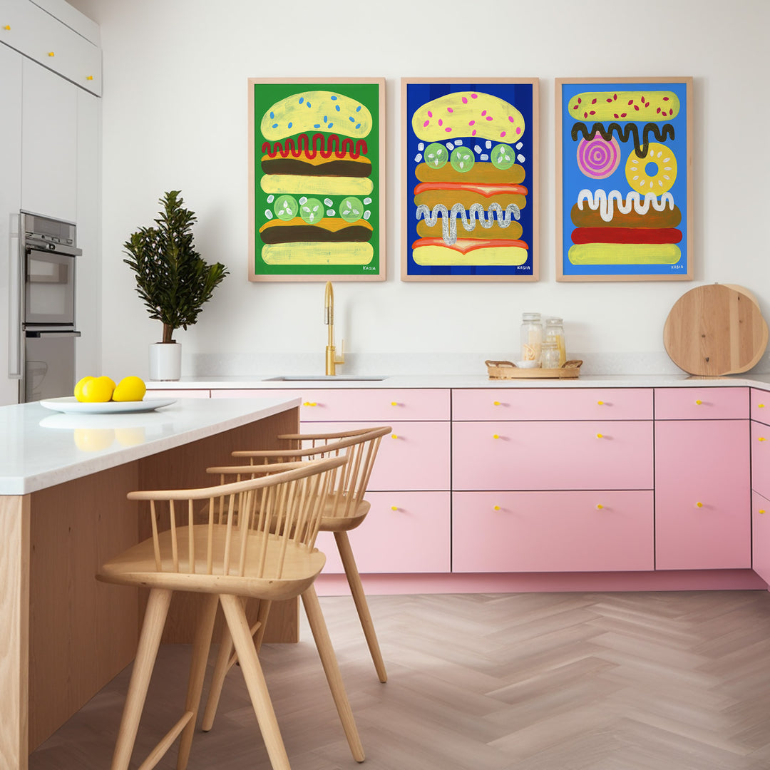 A Tall Summer Splash Tale Burgers Set of 3 by Kasia Sykus