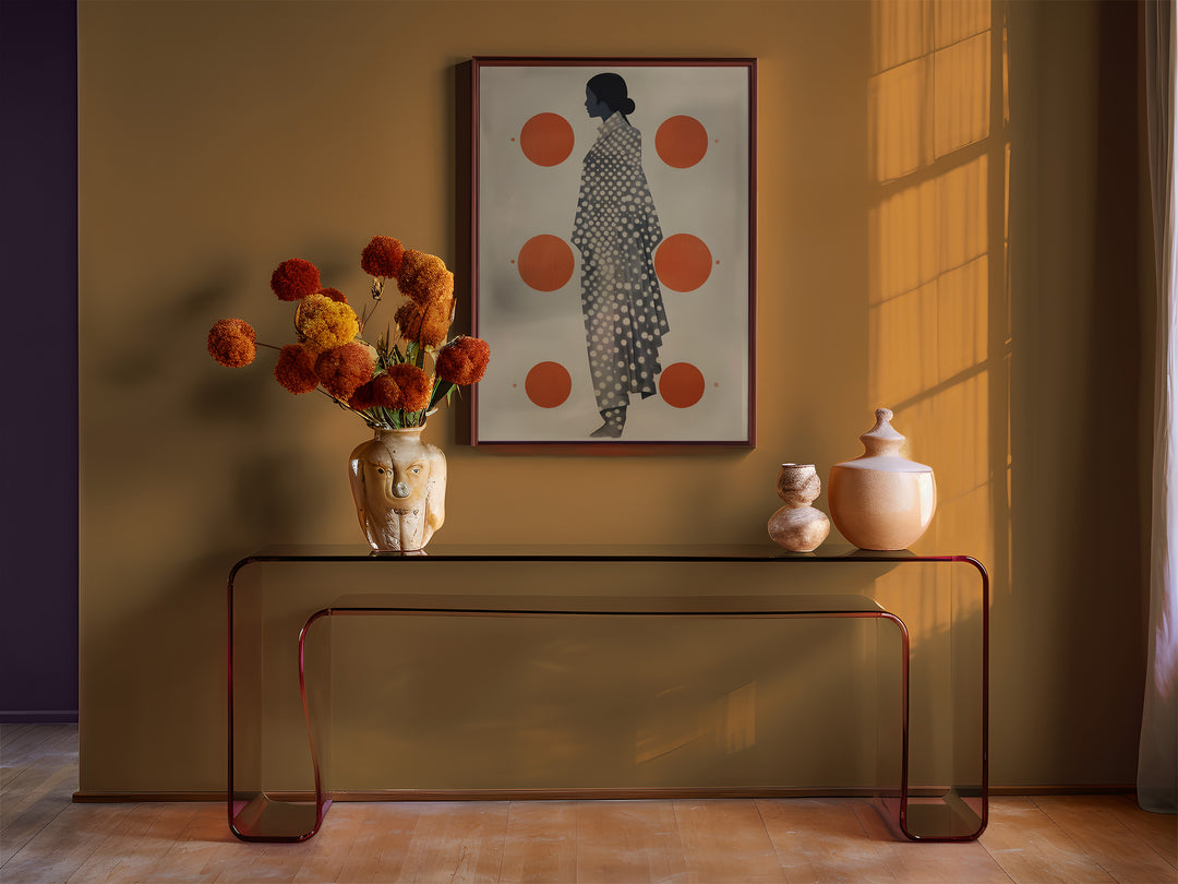 Japan Orange Dots Wall Art,gallery wall,hallway,timber border