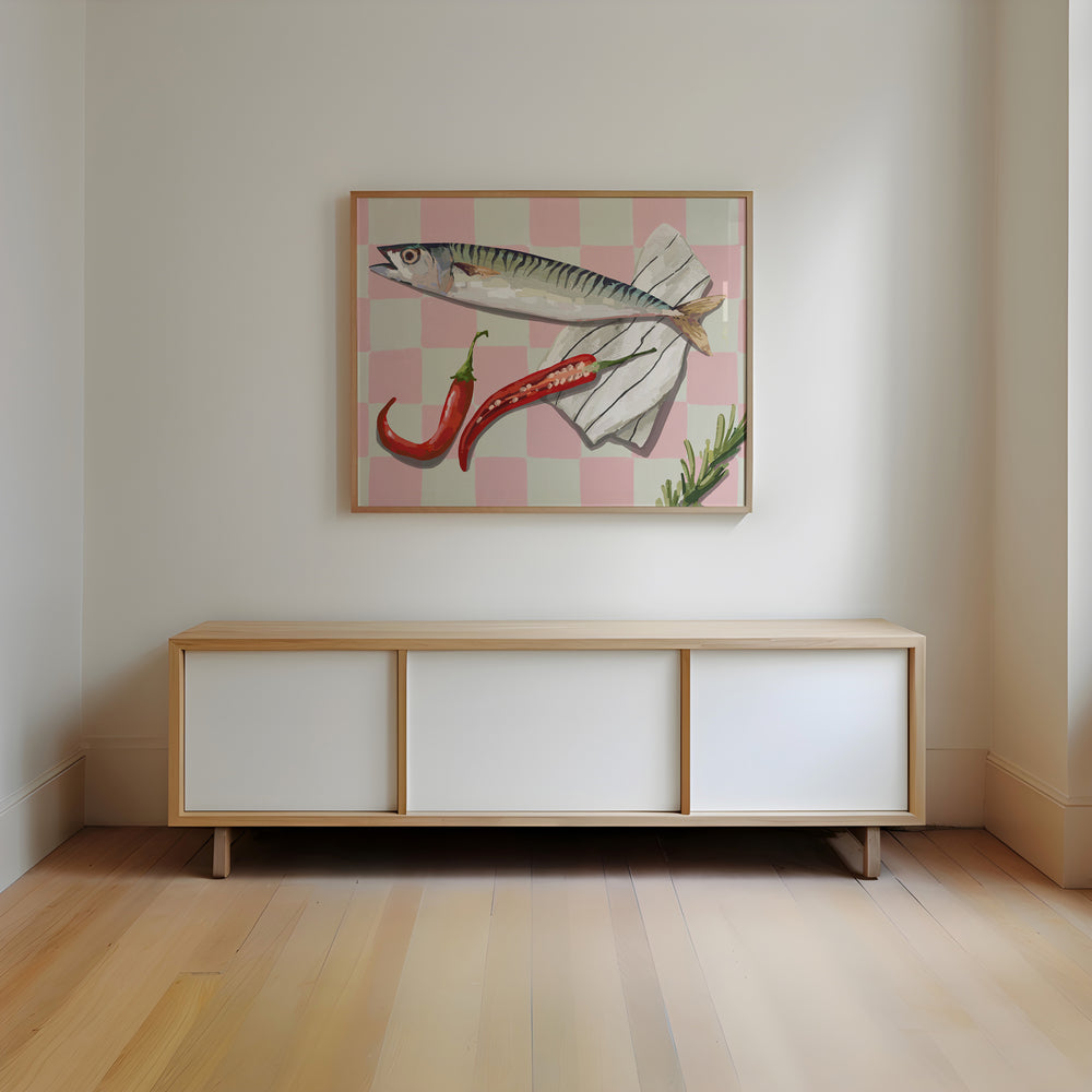 Chilli Fish Illustration Print,gallery wall,livingroom,timber border