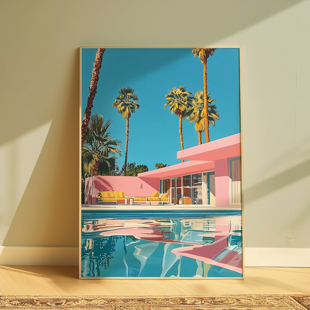 Retro Pink House Palm Springs Wall Art,gallery wall,timber border