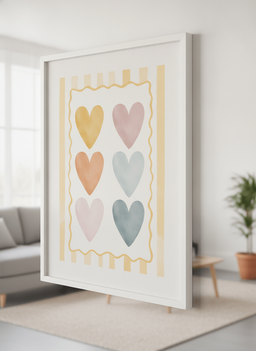 Modern wall art styled above a sofa in a neutral living room
