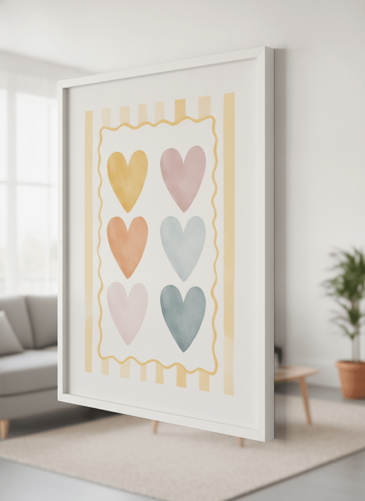 Modern wall art styled above a sofa in a neutral living room