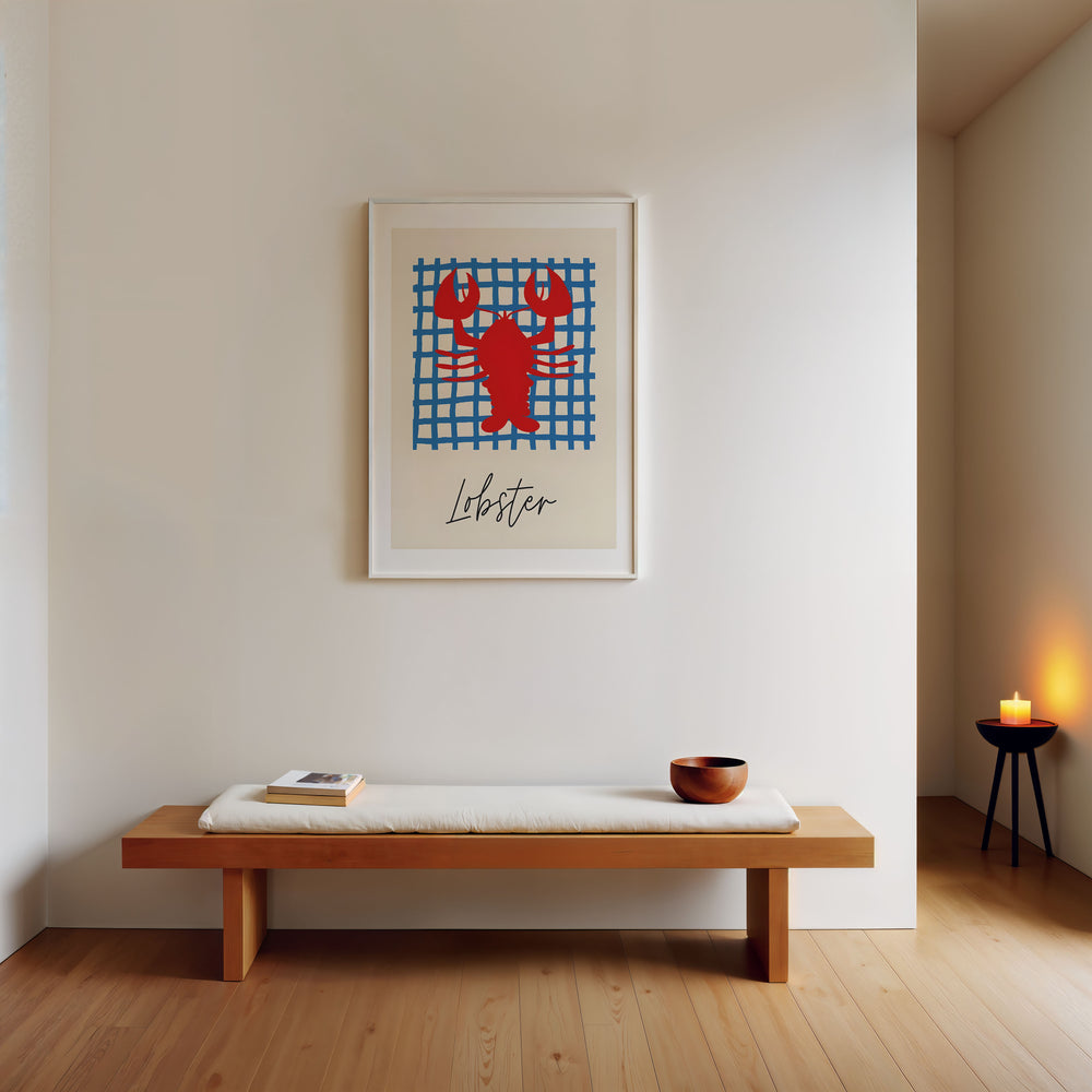 Lobster Santorini Kitchen Print,hall way,living room,white border