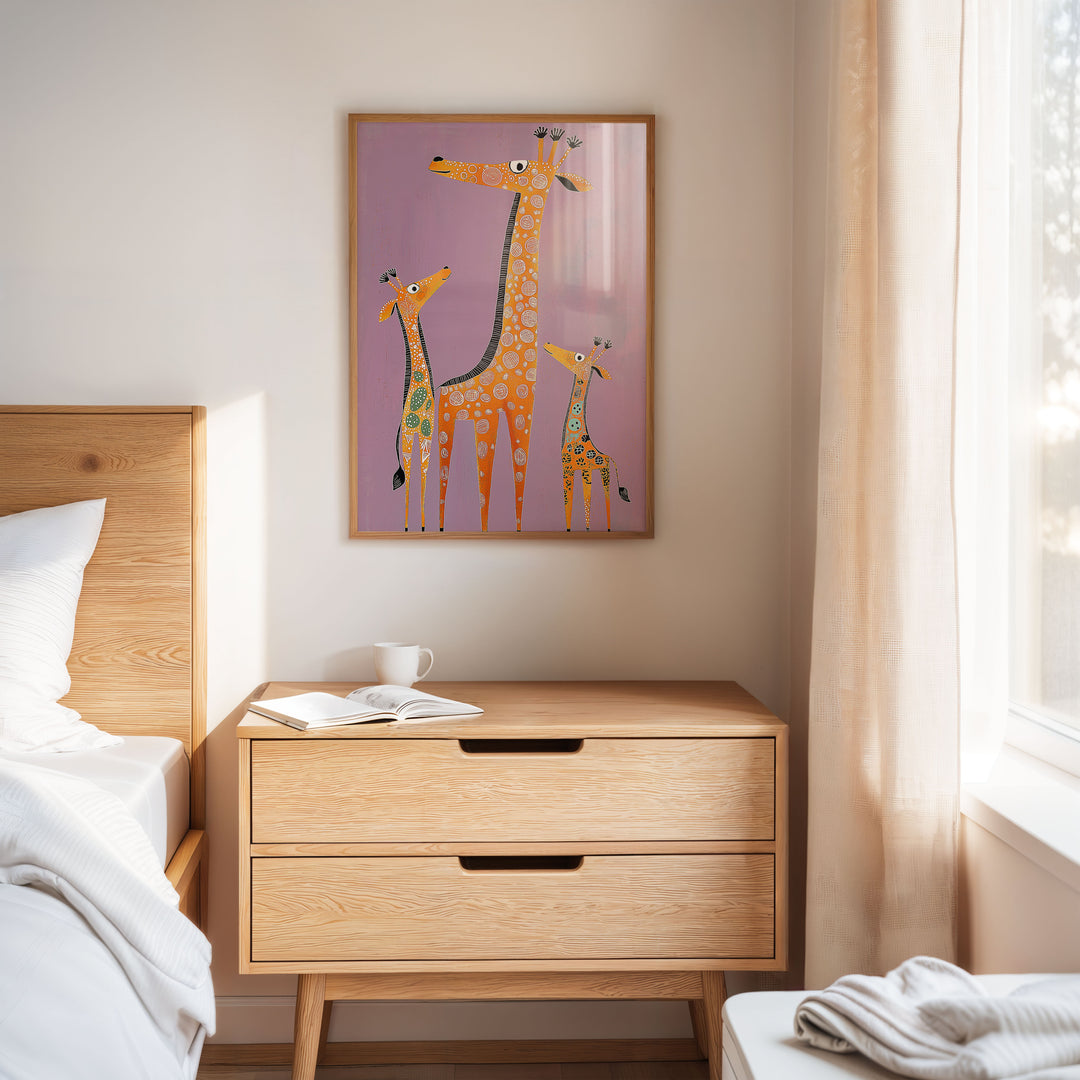 Gentle Giraffes Kids Art Print,bedrom,timber border