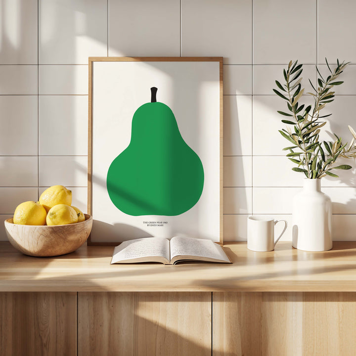 The Green Pear 1963 by Enzo Mari Wall Print,kitchen,timber border