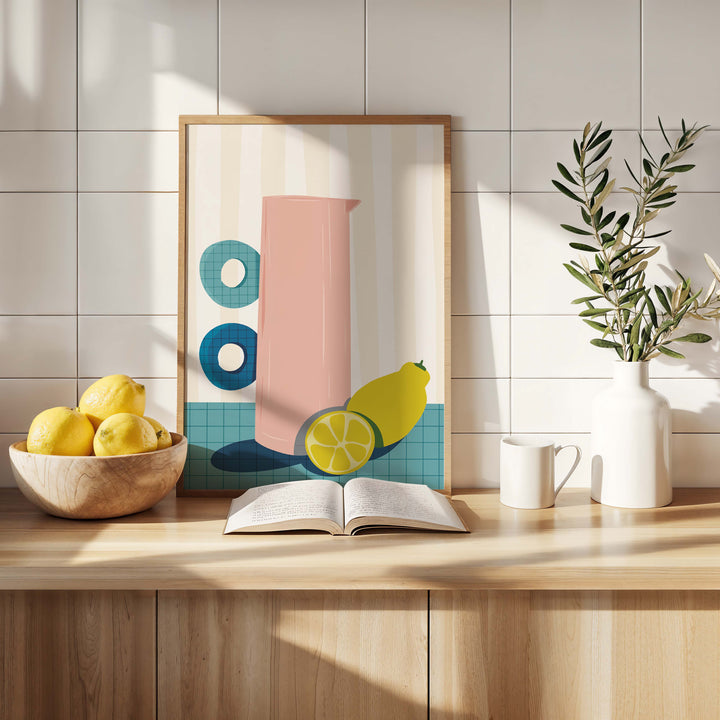 Abstract Lemon Water Vase Jug Print,kitchen,timber border