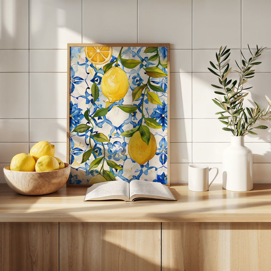 Sorrento Art Lemon Pattern Artwork,kitchen,timber border